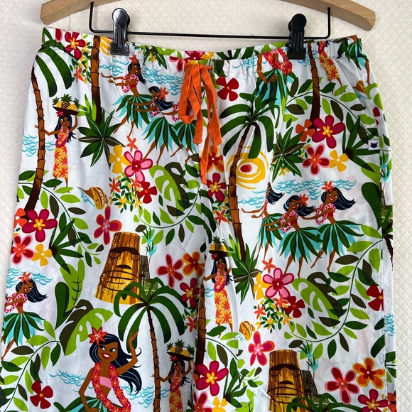The Cat's Pajamas Tropical Print Cotton Pajama Pants Sz M Hula Girl Hawaii - Picture 2 of 8
